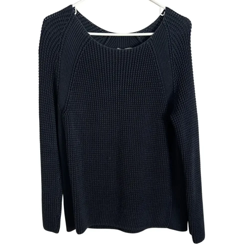 Vince Women's Navy Blue Cable Knit Sweater Size Medium 100% Cotton Heavy - Picture 2 of 6